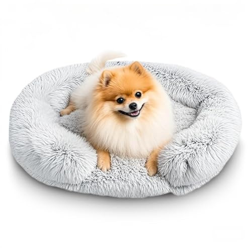 SUOXU Hundebett, Neu verbessertes C-förmiges Donut-Haustierbett, Abnehmbar und Waschbar Orthopädisches Hundebett mit rutschfeste Unterseite, Hundekissen Flauschig für Hunde und Katzen (60 cm)