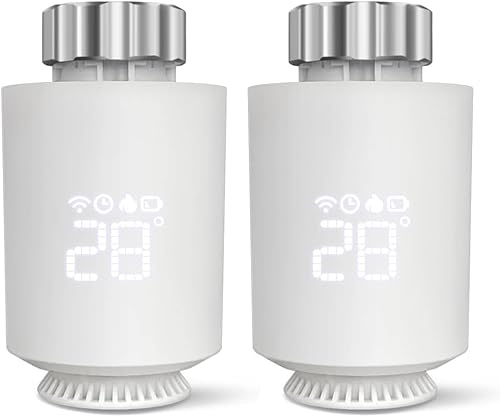 Termostato per Radiatore Intelligente Wi-FI, Smart Termostato Radiatore Collegato, Controllo per Applicazione, Non Necessità di Gateway, Compatibile con Alexa e Google Home, Programmabile (2 PCS)