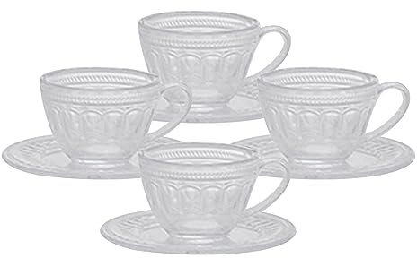 Juego de 4 tazas de té en miniatura para casa de muñecas y cocina, transparente