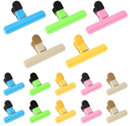 Lymshine Verschlussclips für Beutel,15 Stück Tütenclips Klammern für Tüten, Tütenhüter 2 Größen, Verschlussklammern Kunststoff Wiederverwendbar für Snacks, Nüsse, Kaffee Bag