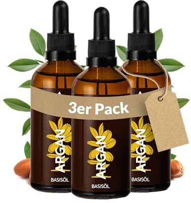 Heldengrün® Arganöl Marokko [100% NATURREIN] Haaröl & Gesichtsöl 3x100 ml | Für Glanz & gepflegte Spitzen · Schonend kaltgepresst · Mit Pumpe & Pipette · Dermatologisch getestet · Deutsches Startup