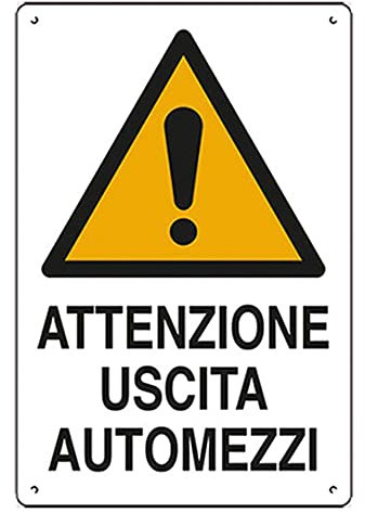 Cartello 'Attenzione Uscita Automezzi' In Polionda.
