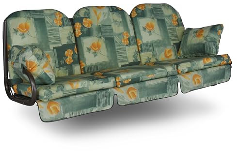 Angerer Freizeitmöbel GmbH Hollywoodschaukel Auflage Deluxe - passend für viele 3-Sitzer Hollywoodschaukeln - Schaukelauflage Made in Germany (Grün-Orange geblümt)