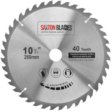 TCT26040T Saxton TCT cirkulärt trä sågblad 260 mm x 40T kompatibel med Festool Bosch Makita Dewalt