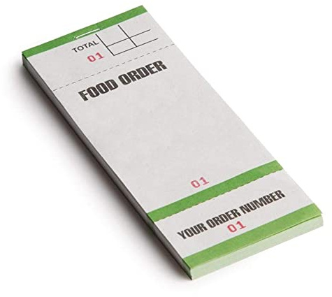 Olympia Food Order Pads 63.5 x 152mm 100-Page G522, Pack of 50 | Single-leaf sheets with handy tickets help streamline busy professional kitchen, bar, and restaurant service operations.