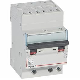Legrand 408074 Disjoncteur DX³6000 10kA arrivée haute automatique départ bas à vis, 3P, 400V~, 10A, courbe D, pour peigne HX³ optimisé