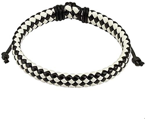 Paula & Fritz® Armband Leder Herren Frauen Schwarz Weiß Rot Gelb Blau Geflochten Lederband Lederarm-Band Männer Lederbänder Schmuck verstellbare Länge