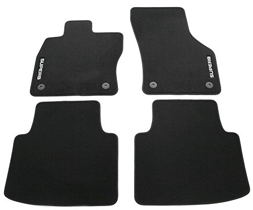 Skoda 3V1061404B Textil Fußmatten 4x Stoffmatten schwarz mit SUPERB Schriftzug
