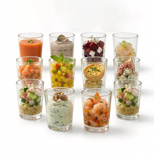 GEEZY 12 Piece Appetiser Glass Set, 80ml - Crystal Clear Mini Dessert Cups, Verrines & Dish Bowls for Chocolate & Mousse - Small Shot Glasses for Spirits, Parties & After Dinner Drinks