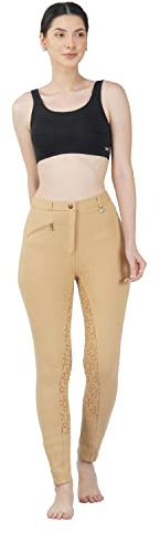 Avon Equine Women's Cotton/Lycra Soft Stretchy Silicon Jodhpurs JODS with Zip Pocket Ladies Knee Patch Equestrian Pants Full Seat 4 Way Stretch Jodhpurs Pant