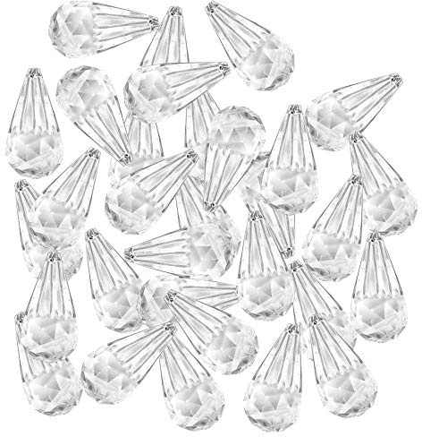 Ziyero 50 Stück Regenbogenkristall Kugel Leuchten Kristall Sonnenfänger Kristallkugelprisma Funkelnde Klare, für Innendekoration, Partys, Autos, Weihnachtsbäume, DIY, Kunstwerke Usw—Tropfenförmig