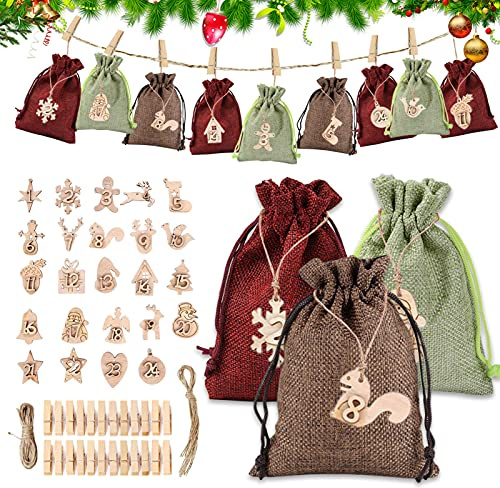 24 Stoffbeutel Zum Befüllen, Adventskalender Aus Jute Für Weihnachten | DIY Geschenksäckchen, Dekorative Beutel Für Den Selbstgestalteten Festkalender