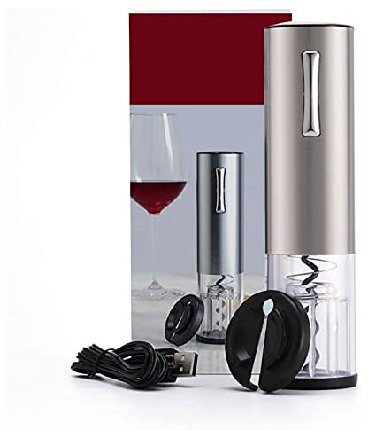 WERCHW Electric Bottle Opener, Electric Wine Bottle Openers Set with USB Charging Line, Foil Cutter, Wine Bottle Stopper, Wine Pourer for Home, Restaurant, Party, as Gift for Family (Color : Gray)