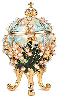 Furuida Easter Egg Jewelry Trinket Box Hinged Enamel Ornaments Victorian Style Hand-Painted Metal Craft Gift for Home Decor (Skyblue)