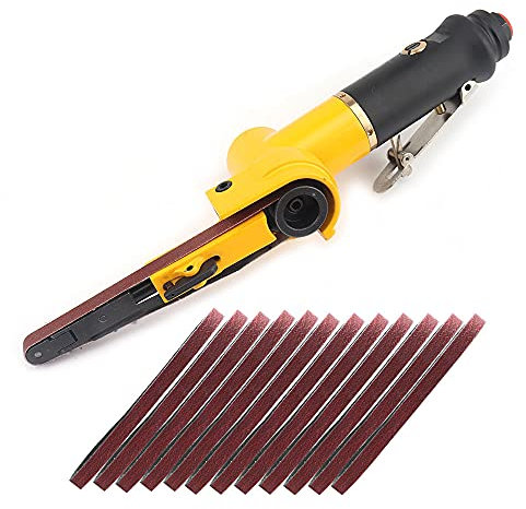SI FANG Mini ponceuse pneumatique à bande 10 x 330 mm, 14 graines (60/80/120), ponceuse à bande doigt, outils de ponçage pour bois, fer, aluminium, métal