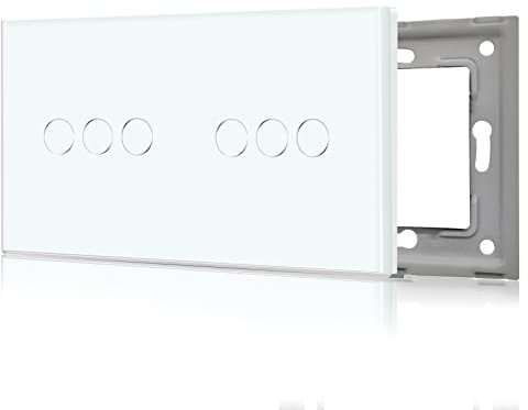 BSEED Marco Interruptor de Pared,Marco de vidrio panel,Compatible con Pulsador, Conmutador y Enchufe Schuko,Fácil de Montar,Panel P3,Blanco 157mm