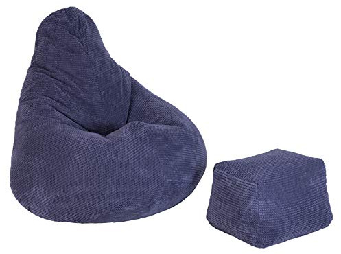 Loft 25 sitzsack Cord mit Fußhocker – Gaming sitzsack mit füllung, Komfortabler Bean Bag Erwachsene mit Rückenlehne,sitzsäcke,Bean Bag Chair (Lila, Sitzsack + Fußhocker)