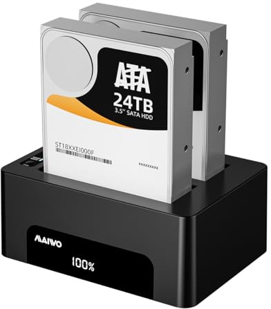 MAIWO Dual Bay Hard Drive Docking Station with Offline Clone for 2.5 3.5 Inch SATA HDD SSD, USB 3.0 5Gbps Speed with UASP, 48TB Capacity, External Hard Drive Duplicator Cloner