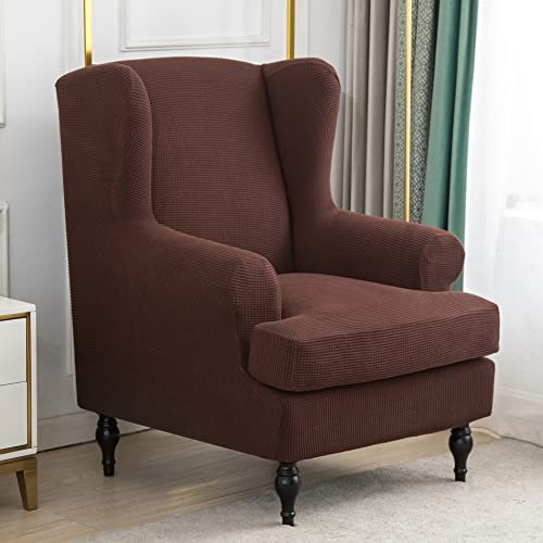 GUYIRT 2 Stücke Sofaüberwurf Superweicher Jacquard Sesselhusse Strecken Tiger Stuhlbezug rutschfest maschinenwaschbar Ohrensessel Überzug -braun