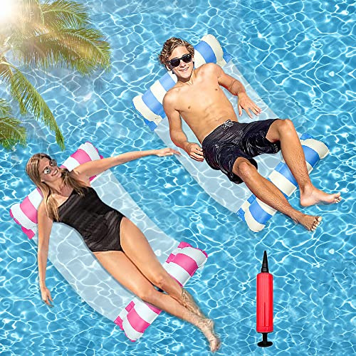 Aufblasbare Wasserhängematte für Pool, aufblasbar, mit Luftpumpe (rot+blau), 2 Stück