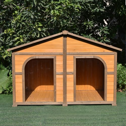 Animal Valley - Caseta para Perro Doble con Techo Shingle Negro - Madera y Shingle - 185 x 106 x 120 cm - Tamaño XXL - Beige y Marrón - para Perros Grandes