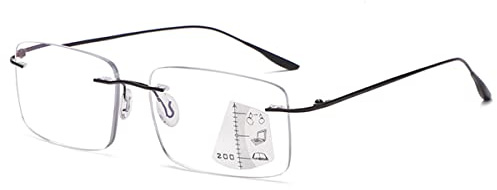 KOOSUFA Randlose Gleitsichtbrille Progressive Multifokus Lesebrille Anti-Blaulicht Herren Damen Computerbrille Arbeitsplatzbrille Metallrahmen Lesebrillen 1.0 1.5 2.0 2.5 3.0 3.5 4.0