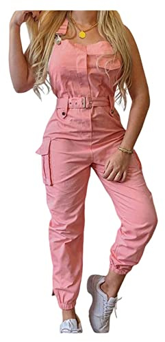 Dawwoti Women's Workwear Jumpsuit Belt Sleeveless Overalls One Piece Pants
