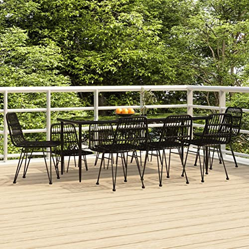 Festnight 9 teilig Garten Sitzgruppe Poly Rattan Gartenmöbel Set 8 Personen Essgruppe Gartentisch mit Stühle Gartengruppe Sitzgarnitur Gartengarnitur Terassenmöbel Schwarz