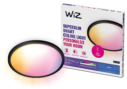 WiZ Tunable White and Color Superslim Deckenleuchte (32 W, ø 54,5 cm), LED Leuchte mit 16 Mio. Farben oder warm- bis kaltweißem dimmbarem Licht, smarte Lichtsteuerung über WLAN per Stimme/App, weiß
