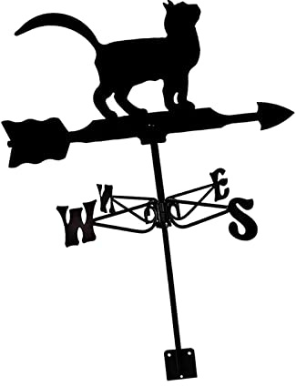 LOVIVER Black Wrought Iron Weathervane Wind Direction Indicator Decorative Farm Scene 75cm Tall Weather Vane Ornament for Cupola Courtyard Decor, cat
