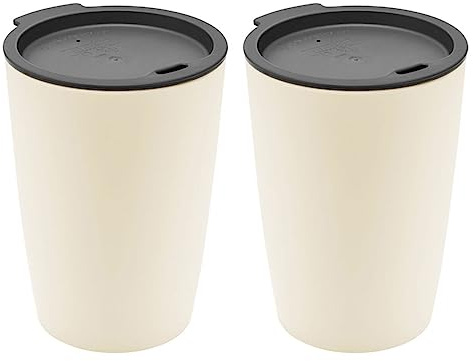 Magu 2er Set Natur-Design Trinkbecher Coffee to Go Beige ca. 310 ml aus einem Polymer aus natürlichen Materialien Mehrwegbecher Kaffeebecher
