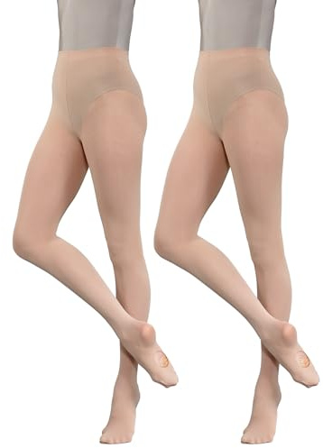 Silky Dance 2 paia di collant convertibili per danza classica, 60 denari, confezione multipla per ragazze, bambini, adulti e donne, in rosa, rosa chiaro, bianco, nero, marrone chiaro e marrone chiaro,