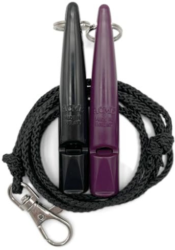 ACME Hundepfeife No. 211,5 mit Pfeifenband | Im Doppelpack | 2 Pfeifen inklusive 2 Bänder | Ideal für den Rückruf - Laut und weitreichend (Black + Purple)