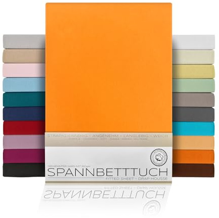 Beautex Spannbettlaken Jersey Baumwolle Topper 90x200x15 cm Orange | atmungsaktiv, hautfreundlich, rundum elastisch, perfekte Passform, formstabil, 160 g/m², pflegeleicht, viele Farben