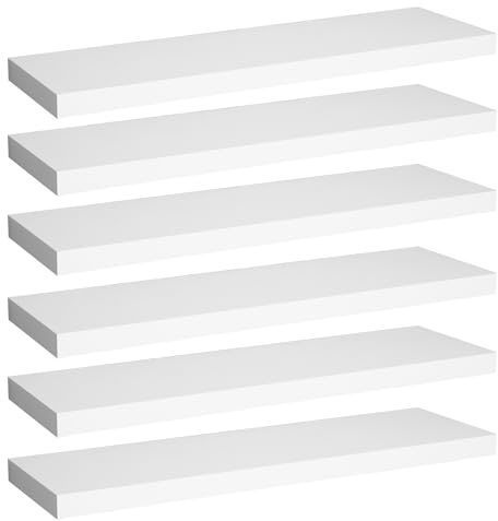 WOLTU 6er Set Wandregal Schweberegal Galeriedisplay Matt weiß, Regal freischwebend,Wanddeko für Wohnzimmer Schlafzimmer Kinderzimmer,aus MDF,60x22.9x3.8cm,RG9319ws-6