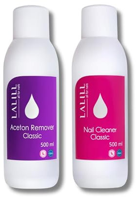 LALILL Set Cleaner 500 ml + Acetona Pura 500 ml - Tratamiento Profesional para Uñas - Removedor y Limpiador para Esmalte Gel Acrílico Semipermanente