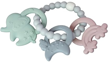 Beißring, ab dem 2 Lebensmonat, Abwechslungsreich, Hygienisch Easy Clean, sanfte Form und sanftes Design. Geprüft Schadstoffrei und Sicher. (Mauve, stimmungsvolles Blau, Bleiern)