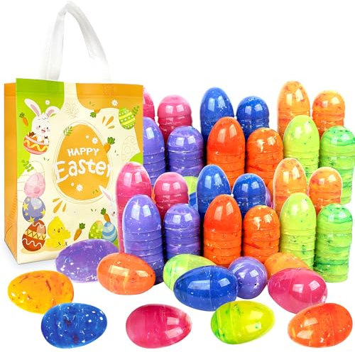 72Pcs 8cm Painted Jumbo Large Iridescent Marble Easter Eggs for Kids Basket Bag Stuffers Fillers with 1pc Easter Hunt Game Non-Woven Bag, Toys Filling Treats and Easter Theme Party Favour