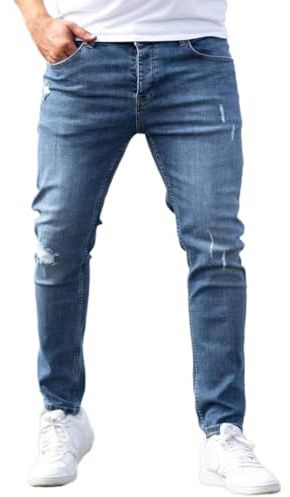 Oanviso Homme Jean Troué Mode Skinny Slim Fit Pantalon Denim Styles Déchiré Sport Trousers avec Fermeture Éclair Casual Pants Trekking Outdoor Cargo Vintage I Bleu M