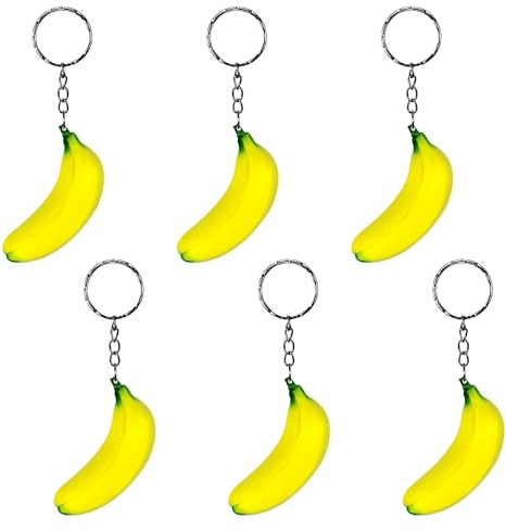 RmKbe Lot de 6 porte-clés banane en forme de banane extensible pour fête sur le thème des fruits, jaune, taille unique