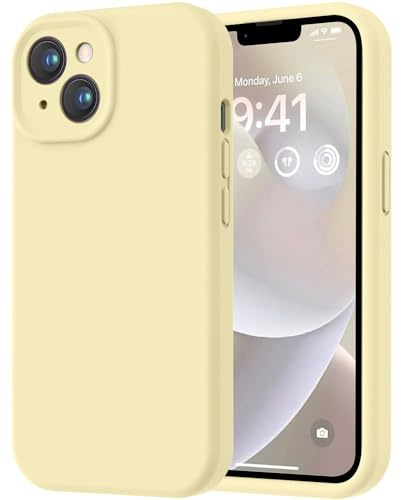LOVE 3000 Designed for iPhone 14 Case, Premium Silicone with [Soft Anti-Scratch Microfiber Lining] Shockproof Protective Phone Case for Lanyard 6.1, Creamy Yellow