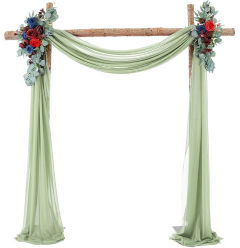 Lukery 1 Paneele Hochzeit Vorhang Hochzeitsbogen, Querbehang Gardine Freihanddeko Himmelbett Vorhänge Stoff Tüll Transparent Voile für Torbogen Zeremonie Dekoration (75 * 1000cm,Salbei Grün)