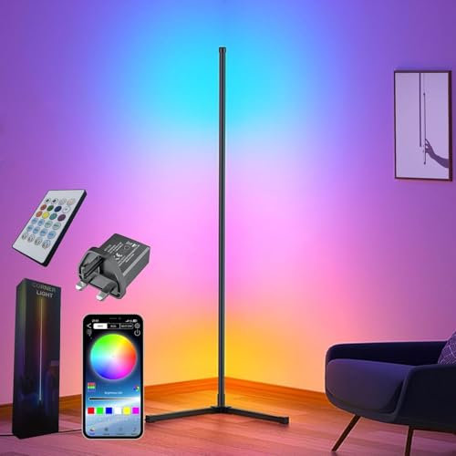 Corner Floor Lamp,60” Smart RGB LED Corner Lamp with App and Remote Control, Color Changing Ambience Light with Music Sync, Easy to Install, Led Floor Lamp for Living Room Bedroom Gaming Room