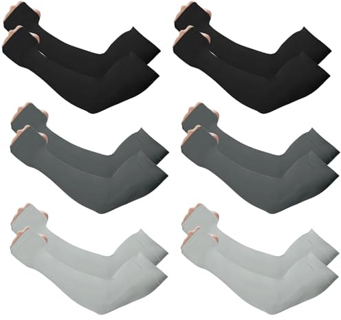 Outivity Kühlende Arm Sleeves 6 Paar, UV-Schutz Armstulpen, UPF 50+ Armlinge Radsport Herren und Damen, Tattoo-Abdeckung, Sonnenschutz für Outdoor, Volleyball, Schwarz & Dunkelgrau & Hellgrau