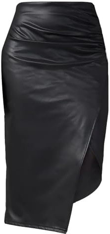 Genérico Faldas Largas De Cuero Falda Larga de Polipiel sintética para Mujer, Falda Sexy para Chica, Bolso de Cadera, Falda para Chica Coreana Negra (Black, M)