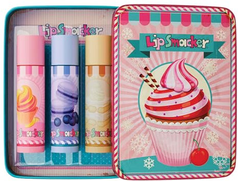 Lip Smacker Lip Balm Tin Trio, 3-Piece Kids Lip Balm Gift Set, Pastry Edition, Moisturizing and Easy-to-Apply, Infused with Castor Seed Oil