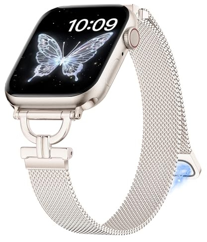 wipalor Slim Magnetische Milanaise Armband für Apple Watch Armband Damen 38mm 40mm 41mm 42mm 44mm 45mm 46mm 49mm, D förmiges Metall Edelstahl Band für Apple Watch 10 9 8 7 6 5 4 3 2 1 SE Ultra