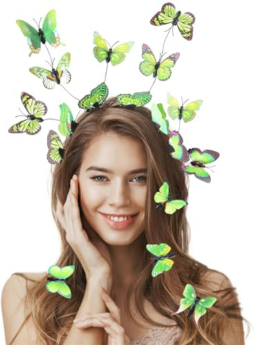 Schmetterling Haarreif + 8PCS Schmetterling Haarspange, Schmetterlings Fascinator Stirnbänder, Schmetterling Stirnband für Damen Mädchen Halloween Karneval Cosplay Kostüm, Grün