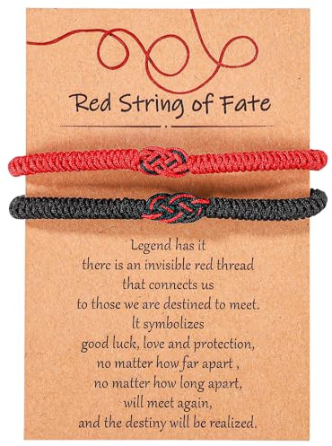 2 Piezas Pulsera a Juego, Hilo Rojo del Destino Joyería para Parejas Larga Distancia Pulseras de Relación Para él y para Ella Novio Novia día de San Valentín Aniversario Regalos de Cumpleaños
