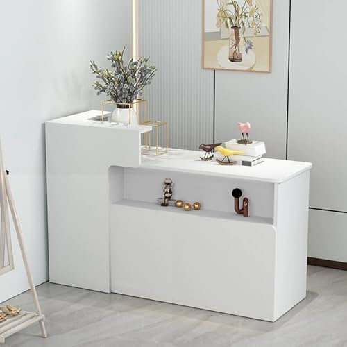 HOLGVE Empfangstheke, kleiner Büro-Empfangsthekenschreibtisch, Empfangstresen mit abschließbaren Schubladen, multifunktionaler Einzelhandelsthekentisch, stehende Rezeptionstheke(White-R,39.3x19.6x39